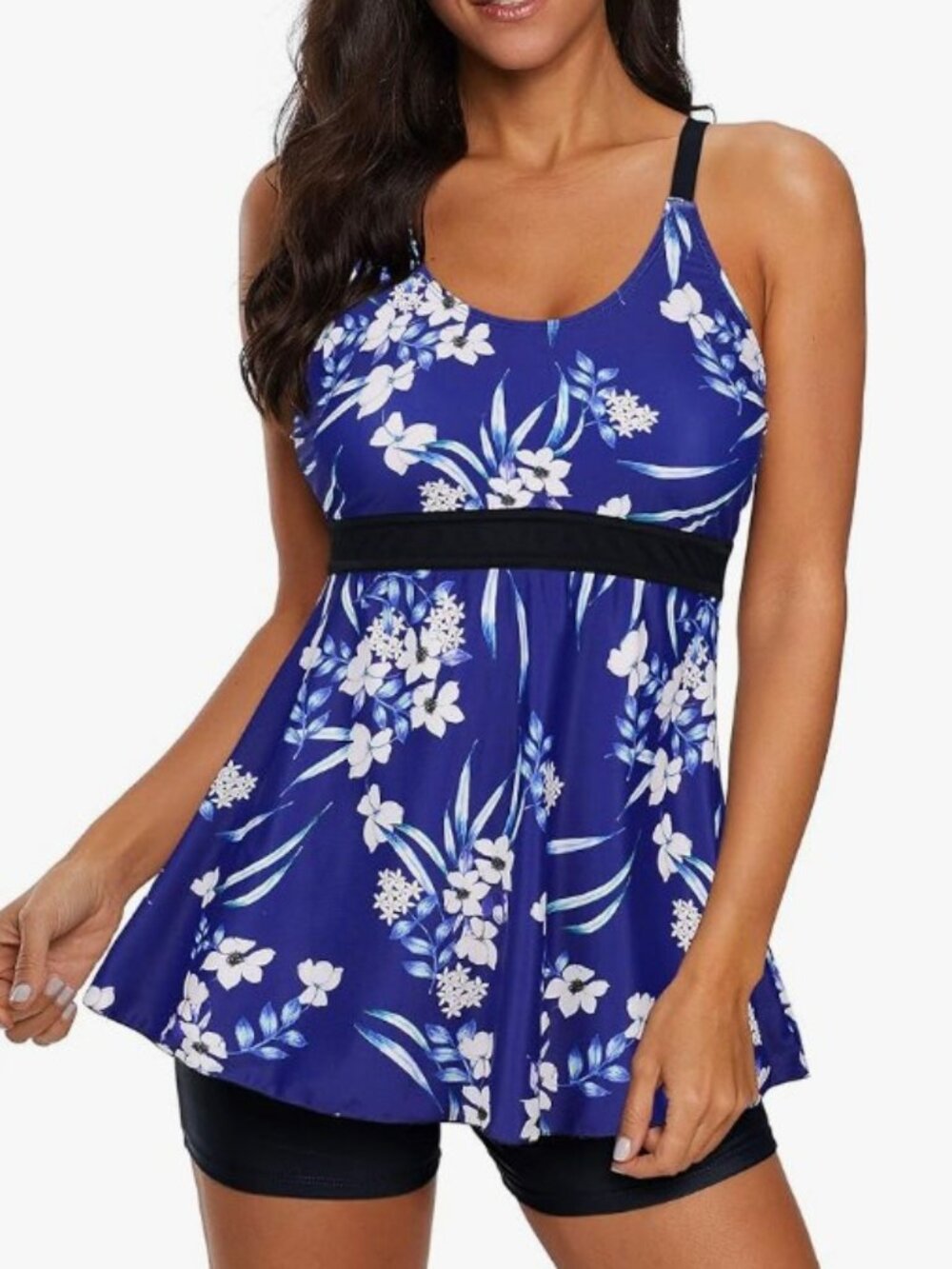 Zando Brand NWOT Size Medium Black & Blue Modest Tankini Boy short Swimsuit set